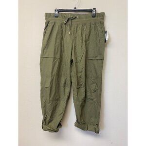 Nautica Jeans Women's Cotton Roll Tab Utility Pants Dark Green Size L NWT